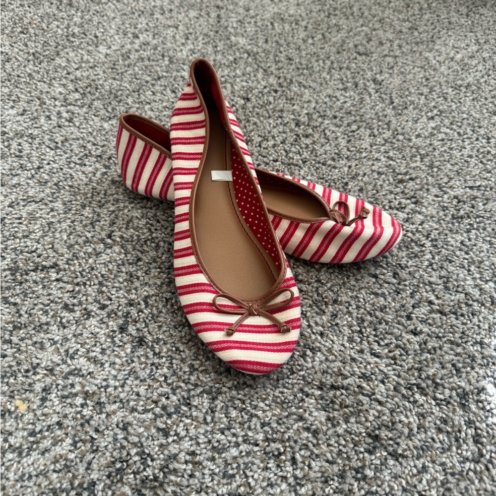 Striped Red and White Ballet Flats